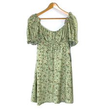 ASTR the Label Dress Puff Sleeve Lined Above Knee Womens size Large Green Floral