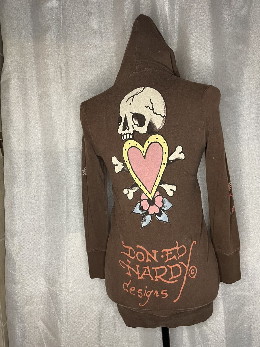 Vintage Ed Hardy brown design love skull XS | eBay
