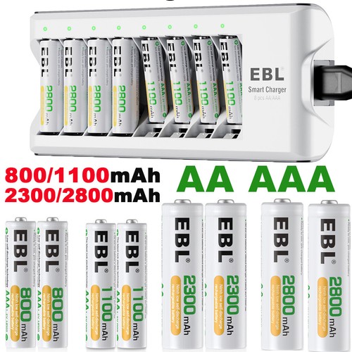 EBL AAA AA NIMH Rechargeable Batteries 1100mAh 2800mAh 1.2V + 8 Slot