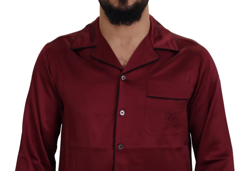 DOLCE & GABBANA Shirt Red Silk Lounge Top Pajama Sleepwear 39/US15.5/S 1350usd - Image 4 of 4