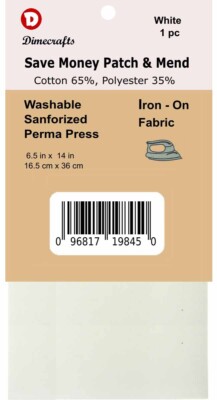 -Iron-On Mending Fabric Repair Patch 6.5 x 14 Inch Compare to Bondex - White