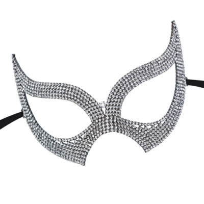 Rhinestone Cat Eye Mask Women's Clear Crystal  Royal Venetian Fetish Masquerade 