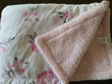 HB Hudson Baby Floral Baby Blanket Pink White Rose Flower Gray Plush Lovey 30 40