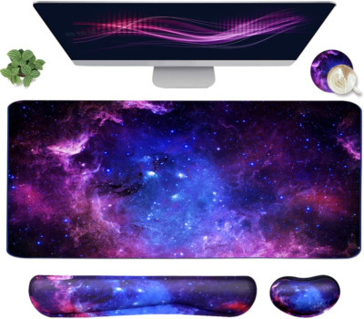 Large Mouse Pad and Keyboard Wrist Rest, Desk Pad for Keyboard and Mouse, 4-In-1