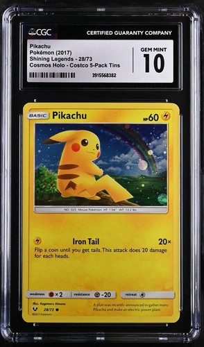 CGC Gem Mint 10 2017 Sun & Moon Pikachu Kanto Mini Tin Cosmos Holo 28/73 LOW POP