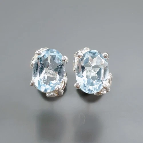 Handmade Natural Blue Topaz Earrings 925 Sterling Silver /E136871