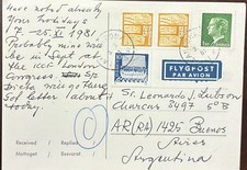 KV)1981 SWEDEN, POSTCARD WITH HANDWRITTEN MESSAGE SENT FROM SWEDEN TO BUENOS AIR