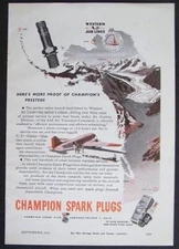1945 Champion Spark Plug Western Airlines vintage AD Alaska WWII Arctic front