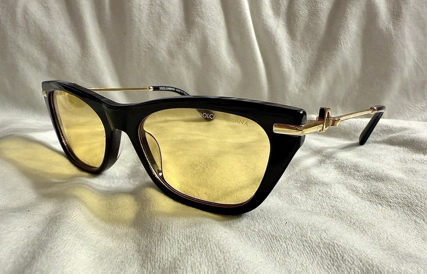 Dolce & Gabbana DG2323 Cat Eye Sunglasses Black Gold Amber Italy Case