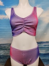 NWT Cupshe Two Piece Swimsuit Size Medium White Pink Blue Color Change Effect..
