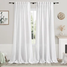 Extra Long White Curtain 102 inches Long 2 Panels Set for Living Room Back Ta...