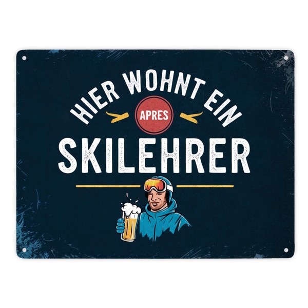 Hier Wohnt Ein Apres Skilehrer Metallschild XXL In 28X38 Cm-image