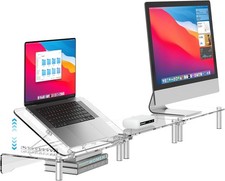 Ergonomic Acrylic Dual Monitor Stand with Adjustable Laptop Riser, Clear