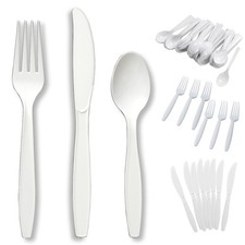 48PCS Plastic Cutlery Set Disposable Utensil Forks Knifes Spoons White Tableware