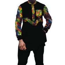 Men  s African Dashiki 2-Piece Cotton Set   Long Sleeve Shirt  Pants M250163