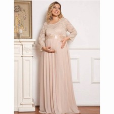 Ever Pretty Kalani Maternity Formal Maxi Dress Blush Pink Chiffon Lace Sleeve 20