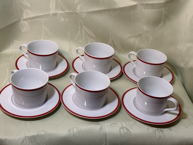 BLOCK SPAL Portugal Lisboa Red Set Of 6 Flat Cups & 6 Saucers Lot 2 **READ**