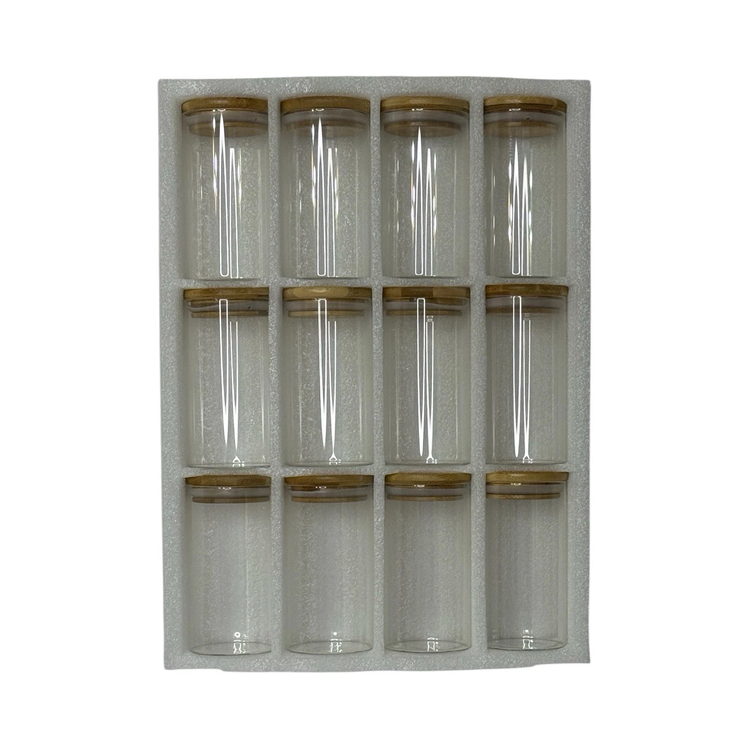 12 Glass Cylinder Spice, Coffee Bean Candy Jars With Bamboo Lids Holds 12 fl oz