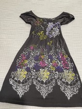 JJ AUTHENTIC Gray Floral Knit  Short Sleeve Square Neck Dress XS-S Rouch