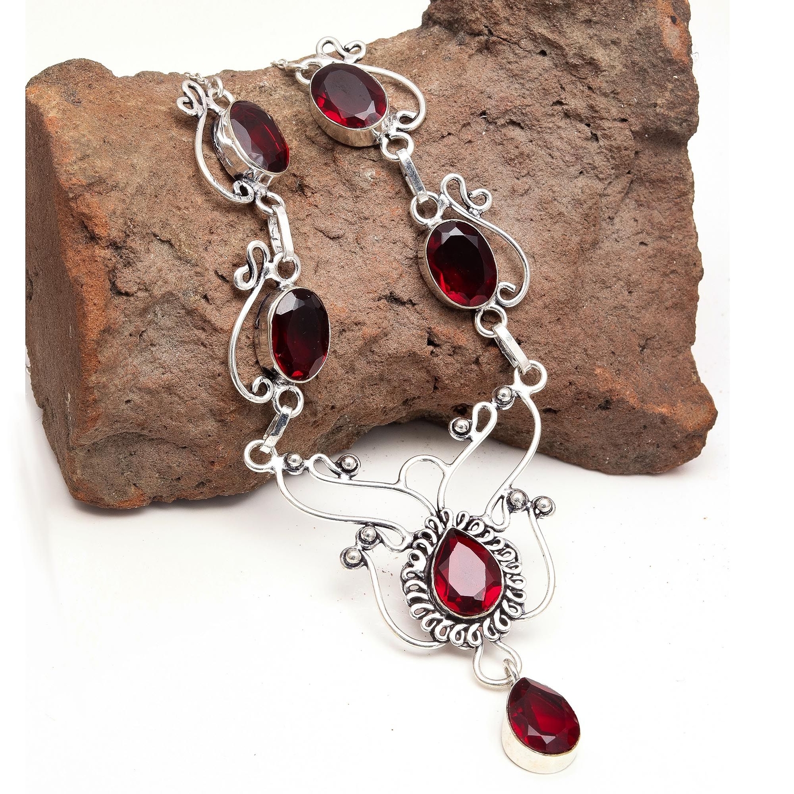 Garnet Silver Pendant with Natural Red Gemstone in Gold Plated Sterling Jewelry