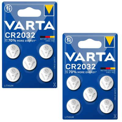 Varta 2032 Knopfzellen 2 x 5er-Pack Lithium 70% more Energy