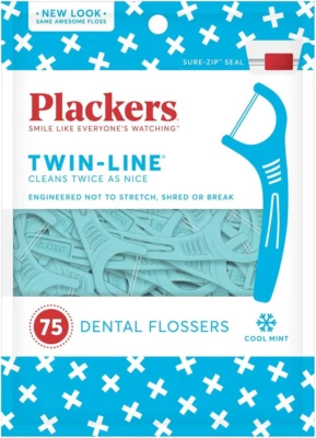 RANIR LTD Plackers Twin Line Flossers, 75 Count