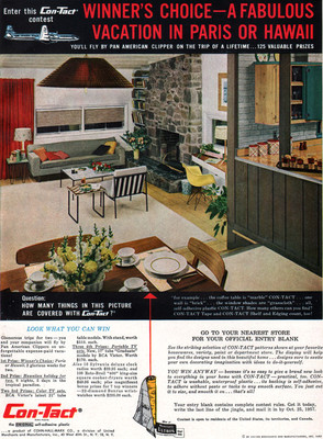 Yellow Eames Molded Plastic Chair CON-TACT ADHESIVE Mid-Century 1957 Print Ad 