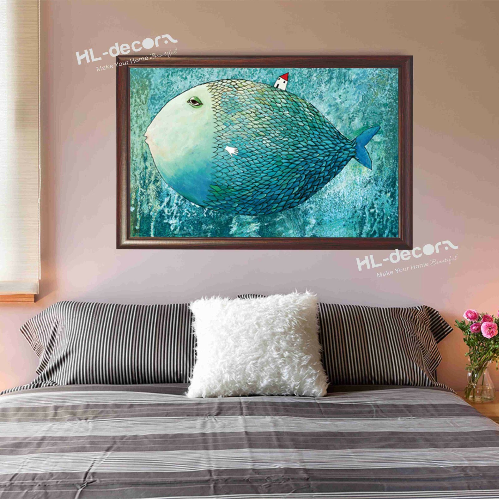 UNFRAMED Abstract Big Fish House Canvas Print Poster High Quality Home Decor Art