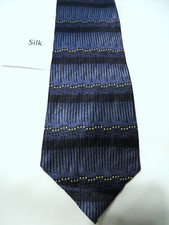 Chez Roffe-New York Men's Silk Neck Tie, Blue/Black/Yellow Stripe Design, EUC 