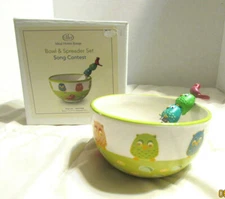 NIB IDEAL HOME RANGE BOWL & SPREADER SET SONG CONTEST BIRDS OWLS