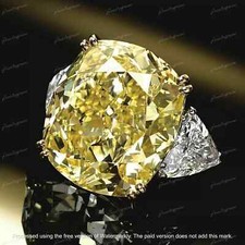 4Ct Cushion Cut Yellow Citrine Lab Created Ring 14K White Gold Plated 925 Silver