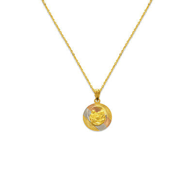 14K Tri Color Gold Flower Round Charm Pendant with 2.1mm Valentino Chain Necklace 