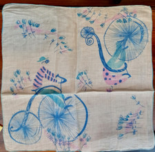 Lot of 6 Vintage Hankies Collectible Printed Bicycle Ginger Jar Umbrella Wheat 
