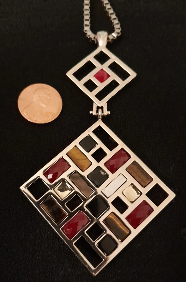 Collar Colgante Largo Casa Blanca Mercado Negro Genuino Ojo de Tigre Concha Negra Foto 2 de 4