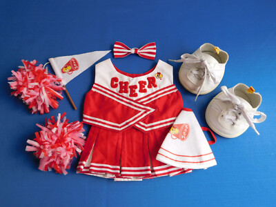 Build a Bear Mädchen Kleidung, rot & weiß Cheerleader Outfit, Bommeln & Schuhe