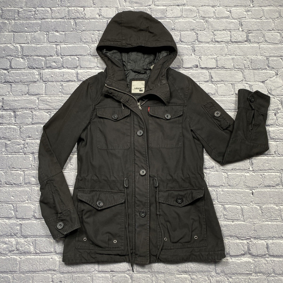 Levis Jacket Women's Medium Black Utility Chore Coat Hooded Pockets Country  Farm | eBay