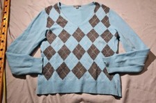 Apt 9 Sweater Womens Large Blue Cashmere Argyle Luxury Soft Preppy