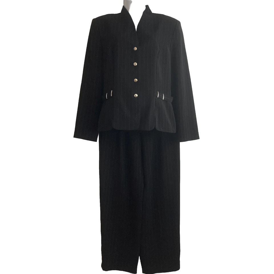 VTG Virgo Women's Suit Black Pin Stripe Jacket Pants Both Size 8 Hand Hemmed. - Изображение 2 из 4