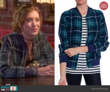 Equipment Blue Green Plaid Abbot Silk Full Zip Lined Bomber Jacket Size Xs