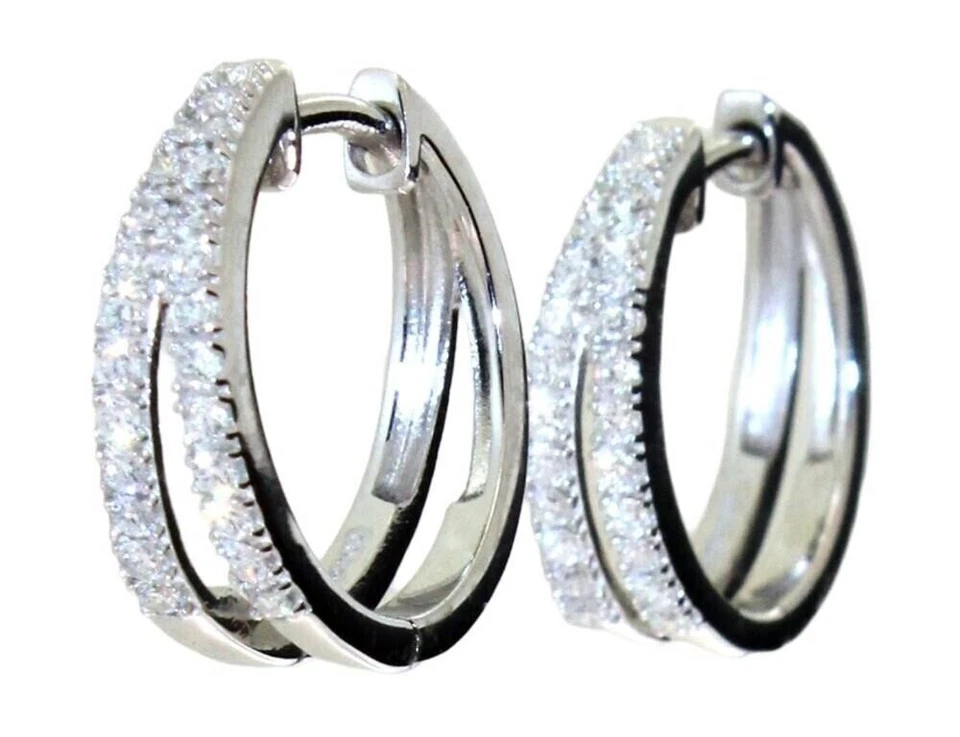 1/2 Ct Round Lab Created Diamond Hoop Earrings 14K White Gold Finish - Image 3 of 4