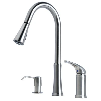 LAGUNA BRASS Contemporary Pull-Down Kitchen Faucet with Soap Dispenser Stainless Steel Finish