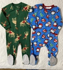 Lot of 2 - Blanket Sleeper Fleece Footed Pajamas 18 Months Penguins Deer