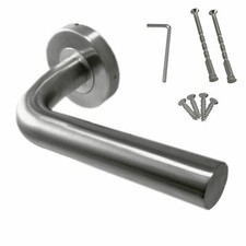 Curved Bar Handle on Rose Stainless Steel Door Handle Internal & External Doors