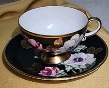 Vintage RW Bavaria Tea Cup Saucer Peonies Floral Gold Trim Germany Vintage