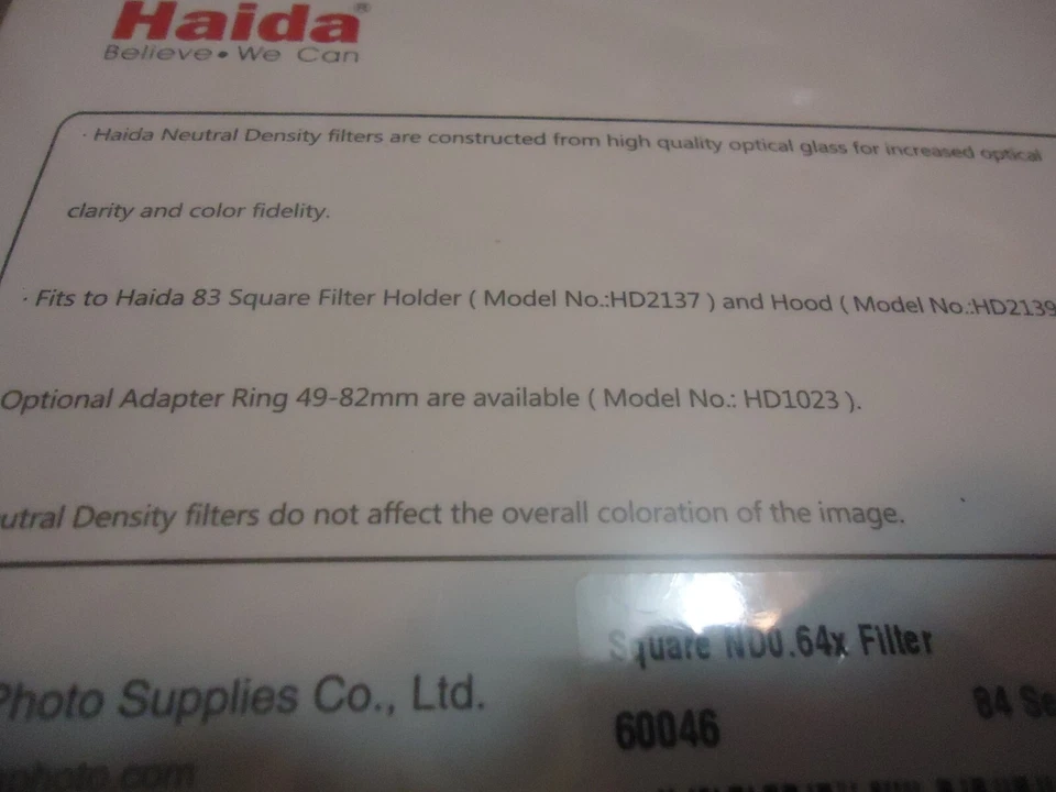 HAIDA INSERT ND FILTER ND 0.6,4X 84X95mm .OPTICAL GLASS - Image 4 of 4