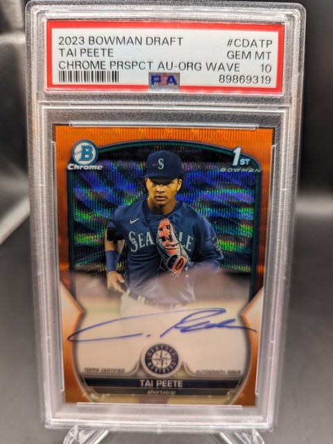 2023 Bowman Chrome Draft Tai Peete 1st Orange Wave Refractor Auto #/25 PSA 10
