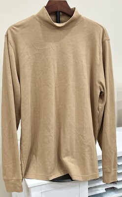 LANDS' END Men's Shirt Large (42-44) Camel High Neck Long Sleeve 100% Baumwolle