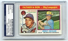 JIM & MIKE HEGAN Dual Signed 1976 Topps #69  Father/Son  PSA/DNA Encapsulated