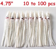 10 to 100 Pieces 4.75" white Hoochie Squid Skirts Octopus Trolling Fishing Lures