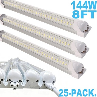 25 PACK T8 8FT Integrated LED Tube Light Bulb 144W 6500K LED Shop light Fixture